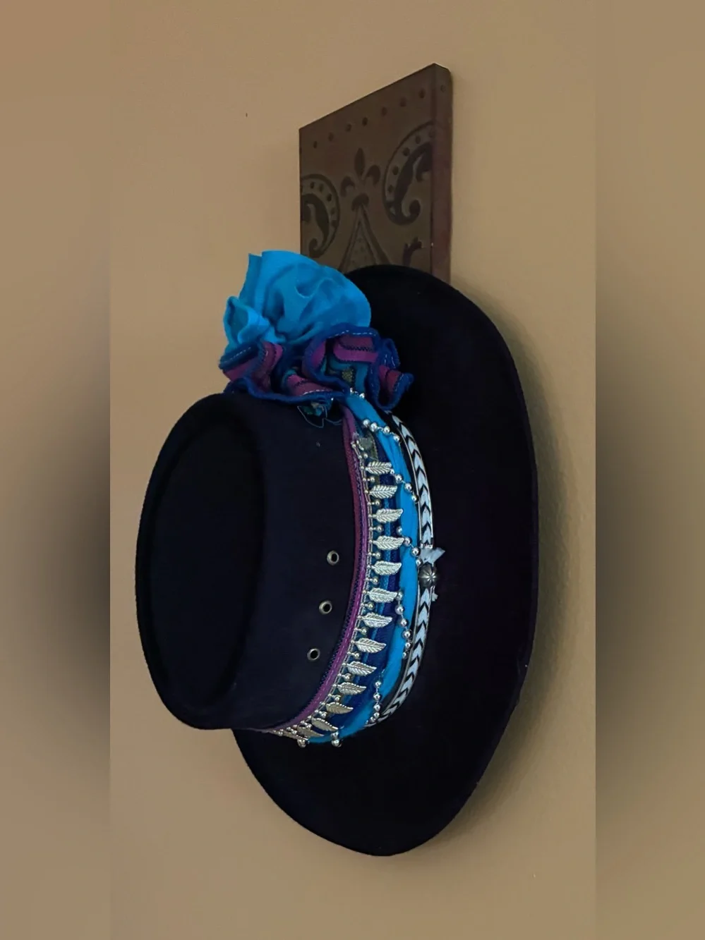Ramirez Black Cowboy Hat w/ Colorful Bow/Ribbon & Accents, Sz. 6 7/8